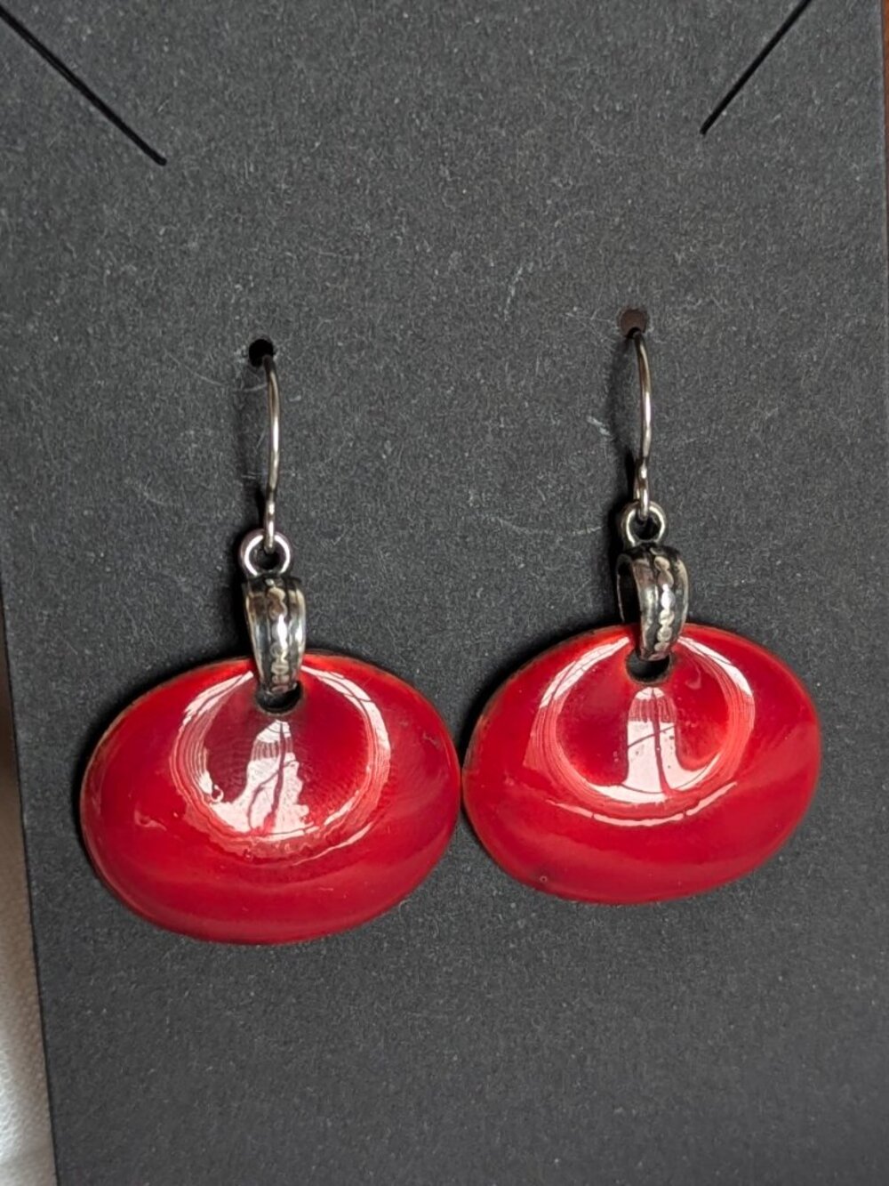Red Enamel Oval Dangle Earrings
